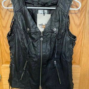 Harley Davidson Women's Brigid Fringe Leather Vest (New) - Black, Size S